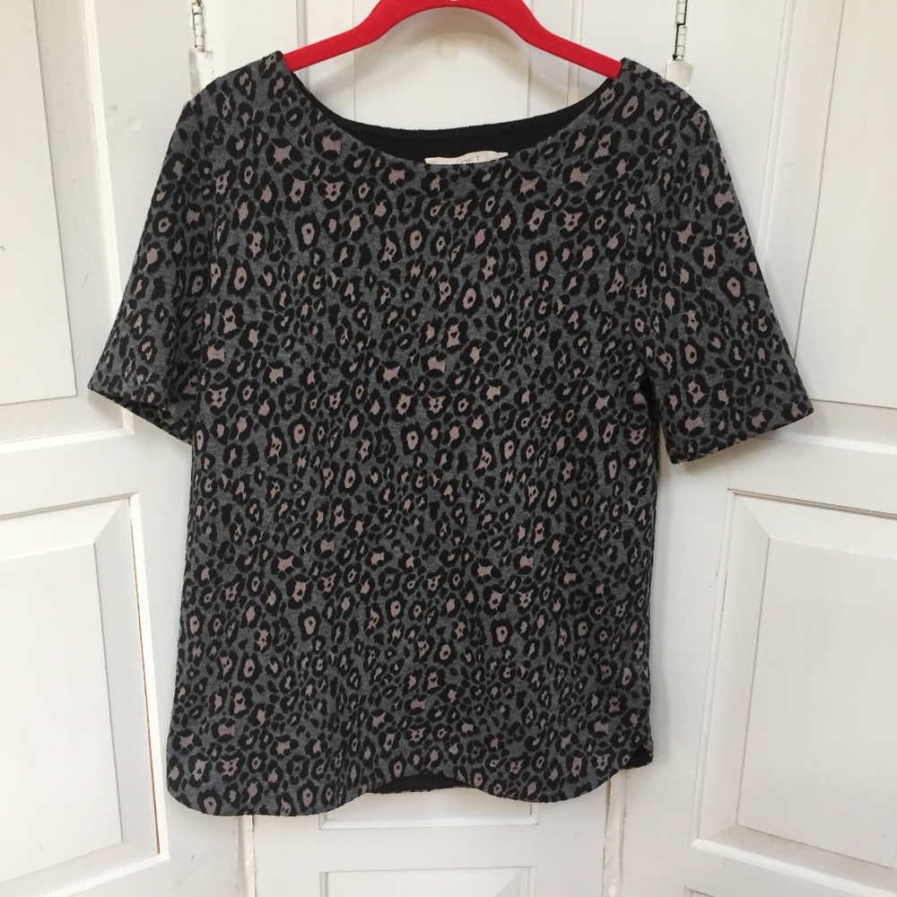 LOFT Gray Black, & Pink Cheeta Print Top